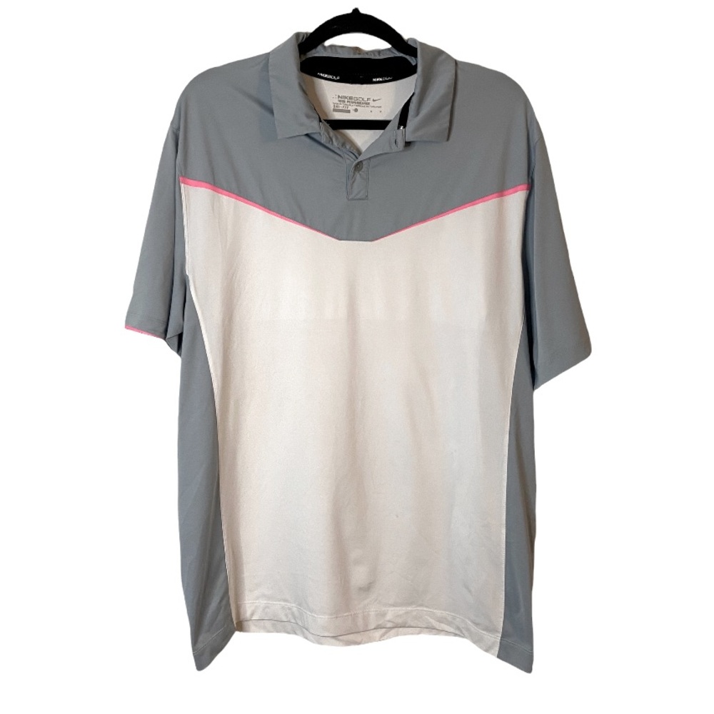 Nike Golf Men’s Dri Fit White Gray Pink Collared Polo Size Large